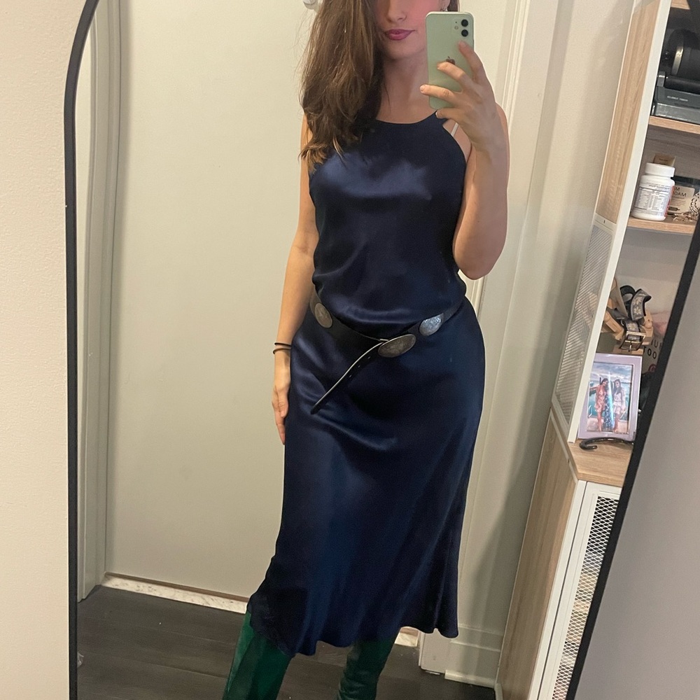 Navy Blue silk slip Dress maxi